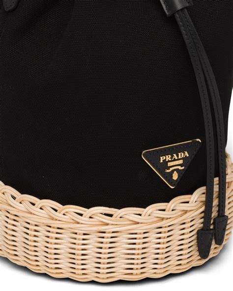 prada black bucket bag|Prada wicker bucket bag.